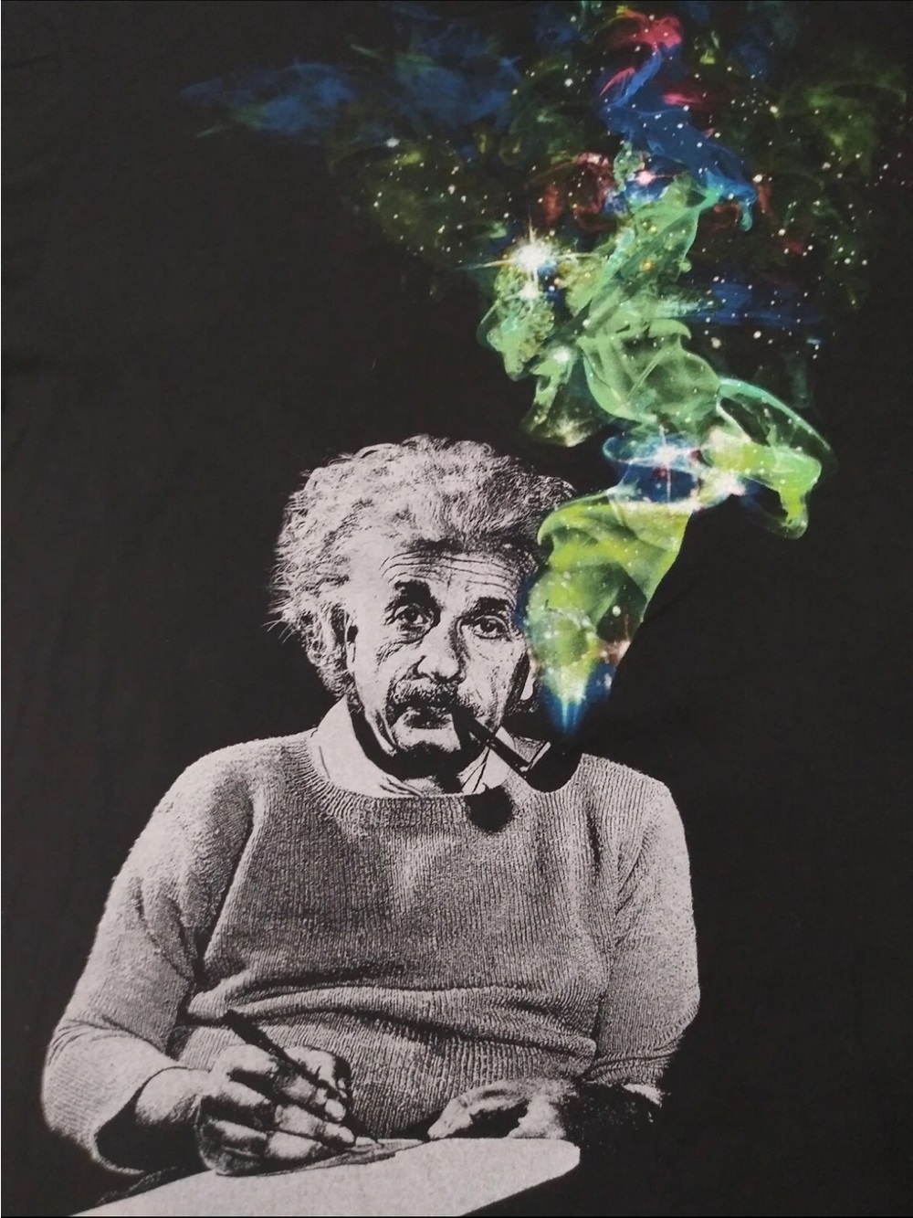 VTG Style Albert Einstein Galaxy Pipe Black Cotton T-Shirt / Size Small (S) - Picture 2 of 3